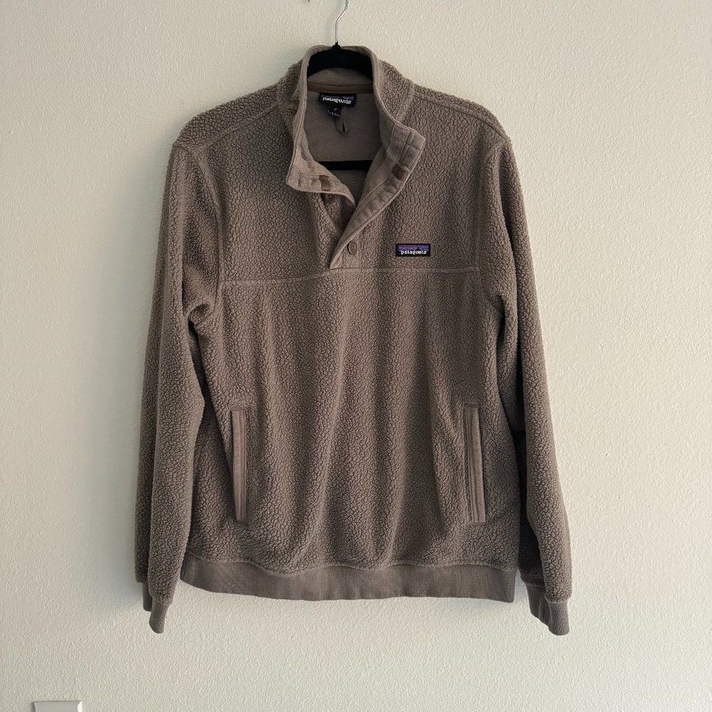 Patagonia Beige Shearling Button Pullover Fleece Men's Size Medium